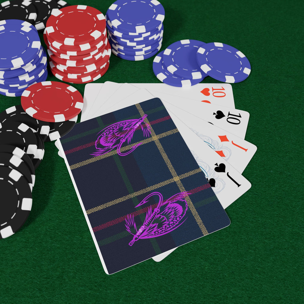Tartan Fly Fishing Poker Playing Cards — Purple Flies on Plaid Back, Casino-Quality Deck