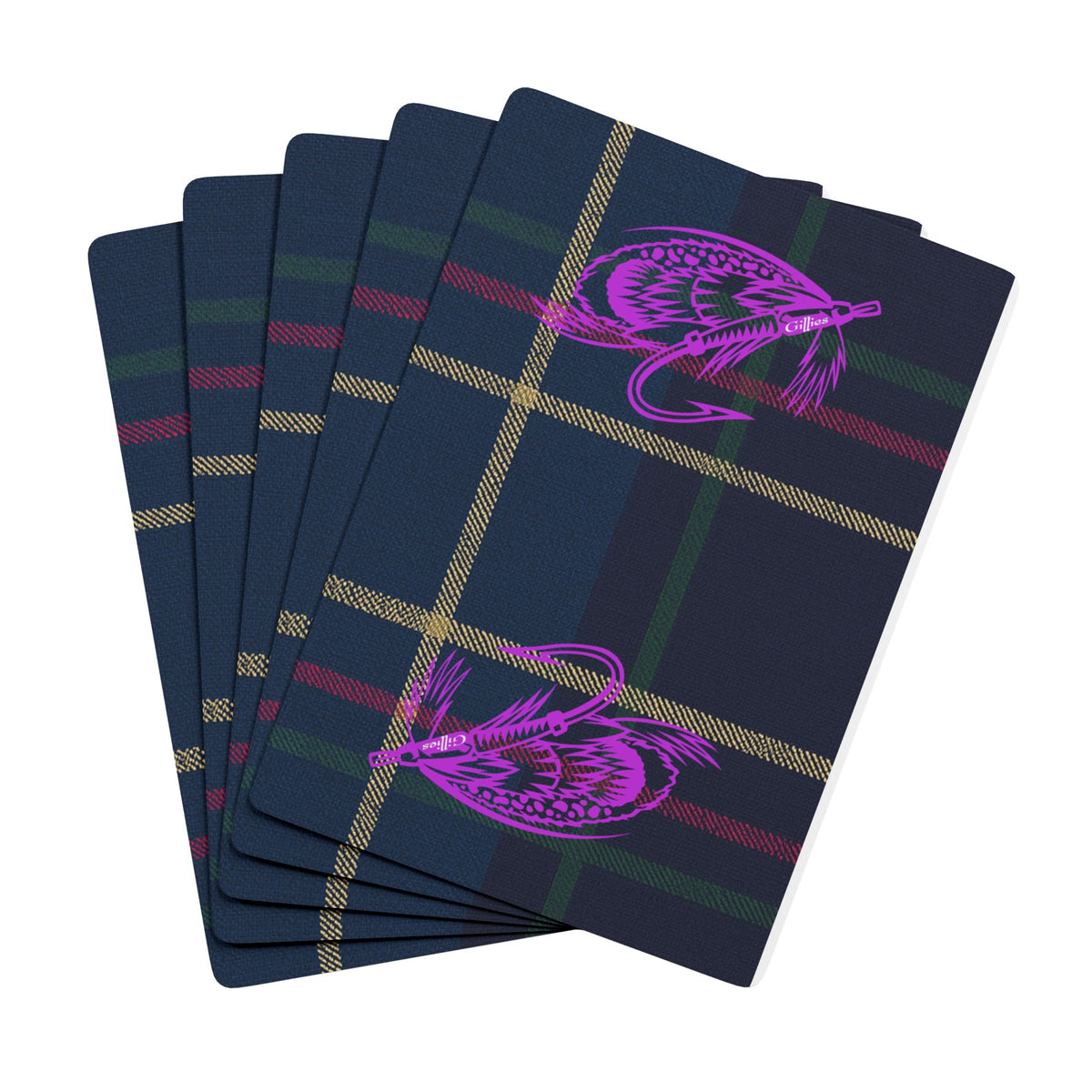 Tartan Fly Fishing Poker Playing Cards — Purple Flies on Plaid Back, Casino-Quality Deck