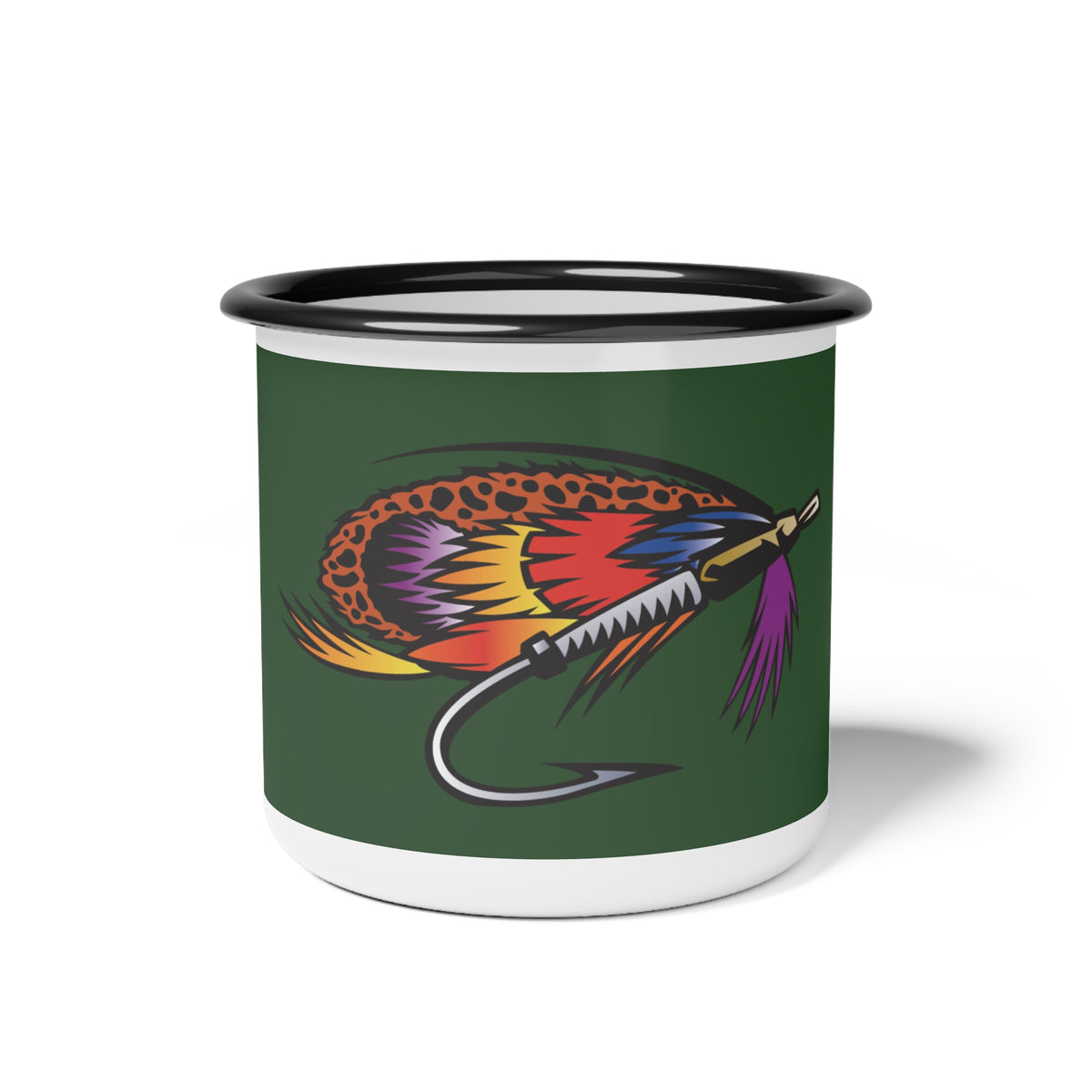 Enamel Camp Cup — Retro Fishing Fly Camper Mug